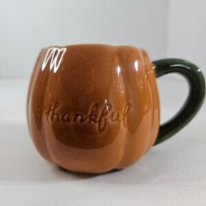 Celebrate It Ceramic Pumpkin Mug Pumpkin Thankful Coffee Cup Green Handle